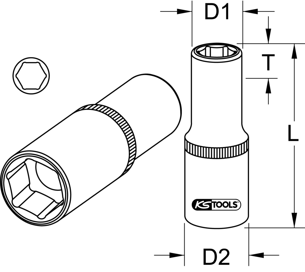 Douille longue à chocs de 36 mm, 12 pans - 1/2 - UO12071 