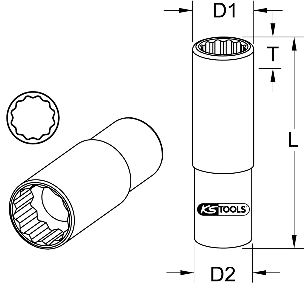 KS Tools - Douille longue 6 pans ULTIMATE 1/4'', 8 mm