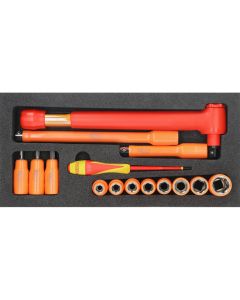 Module de douilles et clé dynamométrique 1/2''  10- 50 Nm isolées 1000V, 15 pièces