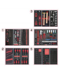 Composition d'outils de service rapide 5 tiroirs pour servante, 283 pièces