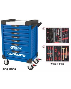 Servante ULTIMATE bleue 7 tiroirs équipée de 114 outils
