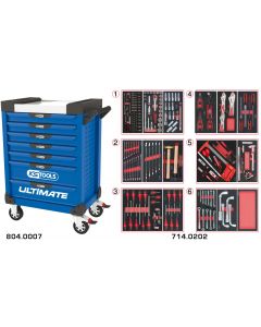Servante ULTIMATE bleue 7 tiroirs équipée de 202 outils