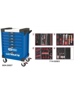Servante ULTIMATE bleue 7 tiroirs équipée de 263 outils