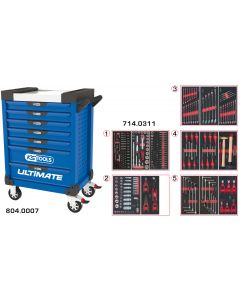 Servante ULTIMATE bleue 7 tiroirs équipée de 311 outils