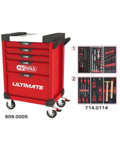 Servante ULTIMATE rouge 5 tiroirs équipée de 114 outils