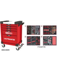 Servante ULTIMATE rouge 5 tiroirs équipée de 173 outils