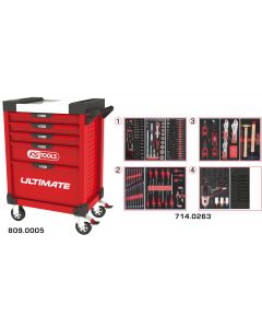 Servante ULTIMATE rouge 5 tiroirs équipée de 263 outils