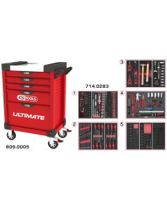 Servante ULTIMATE rouge 5 tiroirs équipée de 283 outils