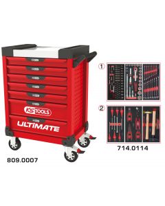 Servante ULTIMATE rouge 7 tiroirs équipée de 114 outils