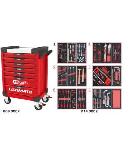 Servante ULTIMATE rouge 7 tiroirs équipée de 202 outils