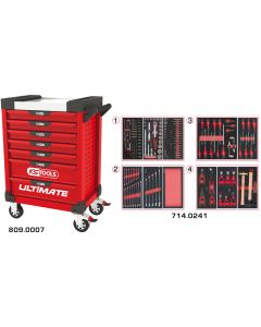 Servante ULTIMATE rouge 7 tiroirs équipée de 241 outils