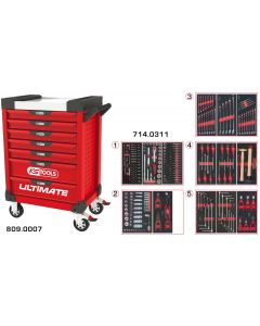 Servante ULTIMATE rouge 7 tiroirs équipée de 311 outils