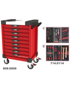 Servante ULTIMATE rouge 9 tiroirs équipée de 114 outils