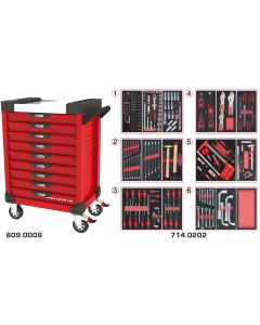 Servante ULTIMATE rouge 9 tiroirs équipée de 202 outils