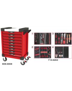 Servante ULTIMATE rouge 9 tiroirs équipée de 263 outils