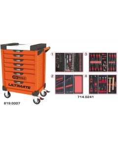 Servante ULTIMATE orange 7 tiroirs équipée de 241 outils