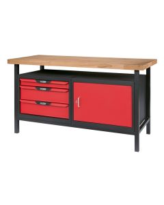 Etabli professionnel d'atelier 1 porte et 3 tiroirs, L. 1,5m
