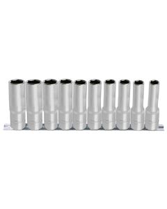 Jeu de 10 douilles 6 pans ULTIMATE 1/4'' sur rail, 4-13 mm