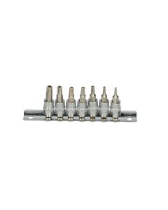 Jeu de 7 douilles tournevis ULTIMATE TORX® percé 1/4" sur rail, T10-T40