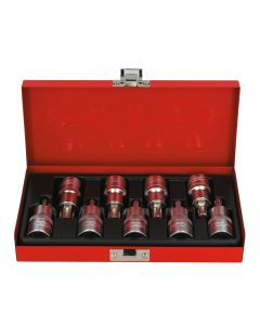 Coffret de 9 douilles tournevis TORX® percé 1/2'', TB20 à TB60
