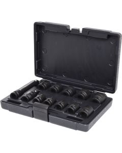 Coffret de 10 douilles à chocs 6 pans 1/2'', 10 à 24 mm, cardan et rallonge
