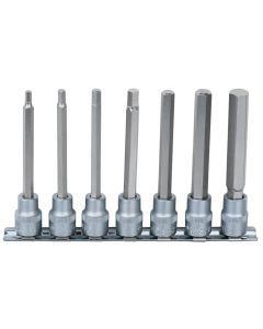 Rail de 7 douilles tournevis longues 6 pans 3/8'', 4 à 12 mm