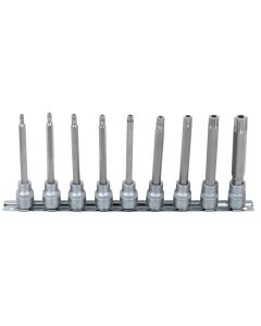 Rail de 9 douilles tournevis TORX® percé 3/8'', TB20 à TB60