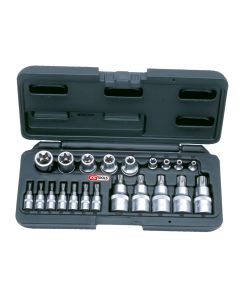 Coffret mâle/femelle TORX®, 1/4'' - 1/2'' - E4 à E20 - T8 à T60 - 21 pcs