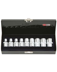 Coffret de 9 douilles TORX®, L.38 mm -  1/2'' - E10 à E24
