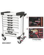 Servante ULTIMATE blanche 7 tiroirs équipée de 184 outils