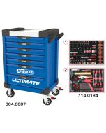 Servante ULTIMATE bleue 7 tiroirs équipée de 184 outils