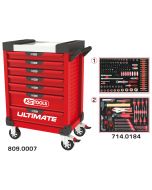 Servante ULTIMATE rouge 7 tiroirs équipée de 184 outils