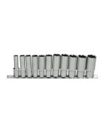 Rail de 11 douilles ULTIMATE 3/8'' 6 pans ULTIMATE, 8 à 19 mm