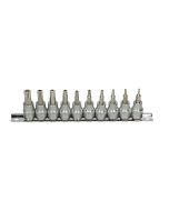 Rail de 10 douilles tournevis ULTIMATE TORX® percé 3/8'', TB10 à TB55