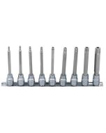 Rail de 9 douilles tournevis TORX® percé 3/8'', TB20 à TB60
