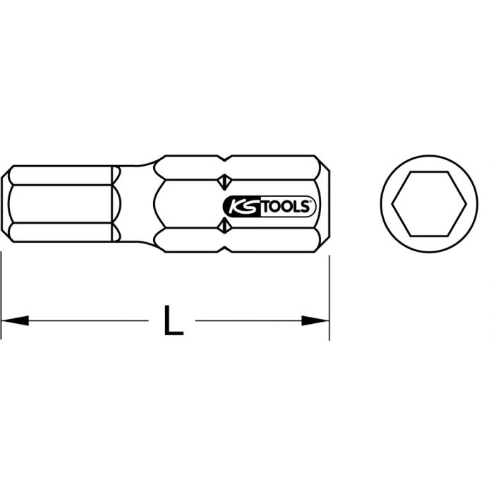 L.25 mm Boîte de 5 Embouts de Vissage 6 pans percé 1/4-2,5 mm KS Tools 911.2938 En Acier Spécial